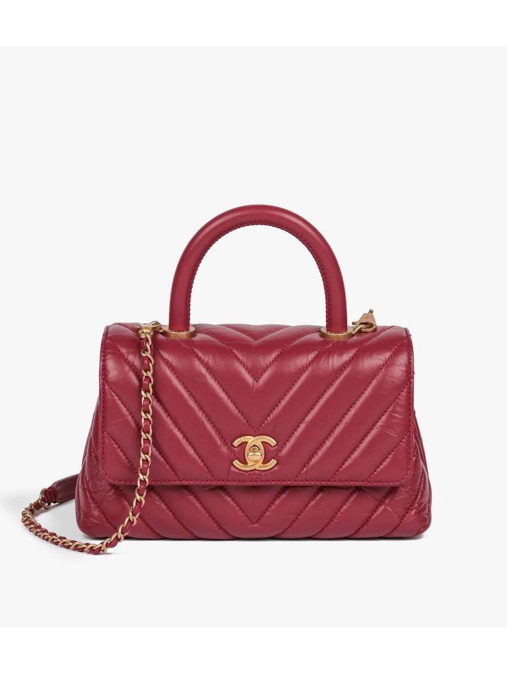 CHANEL Chevron Quilted Leather Mini Coco Handle Flap bag